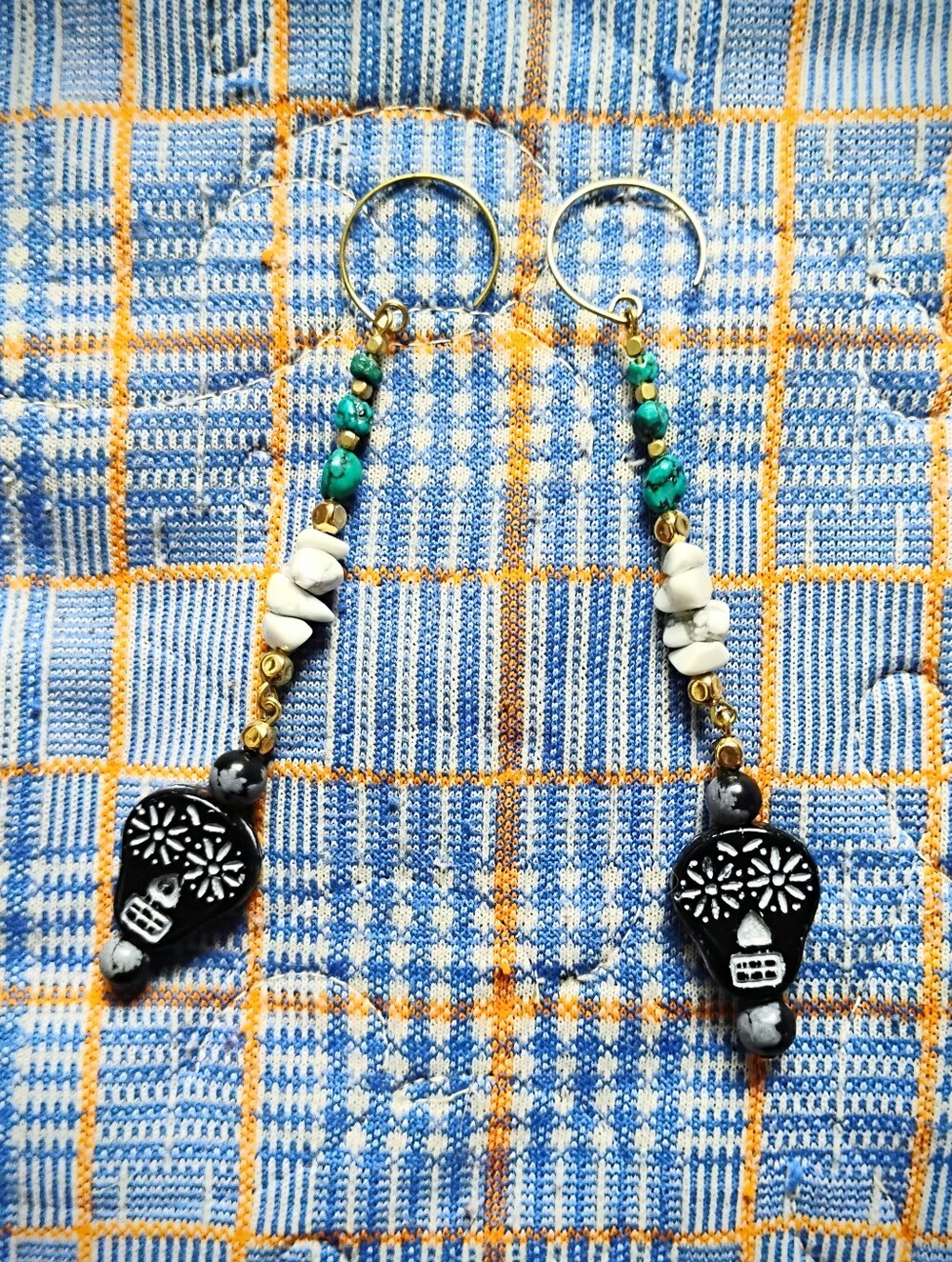 Turquoise and Howlite Sugar Skull Handmade Earrings